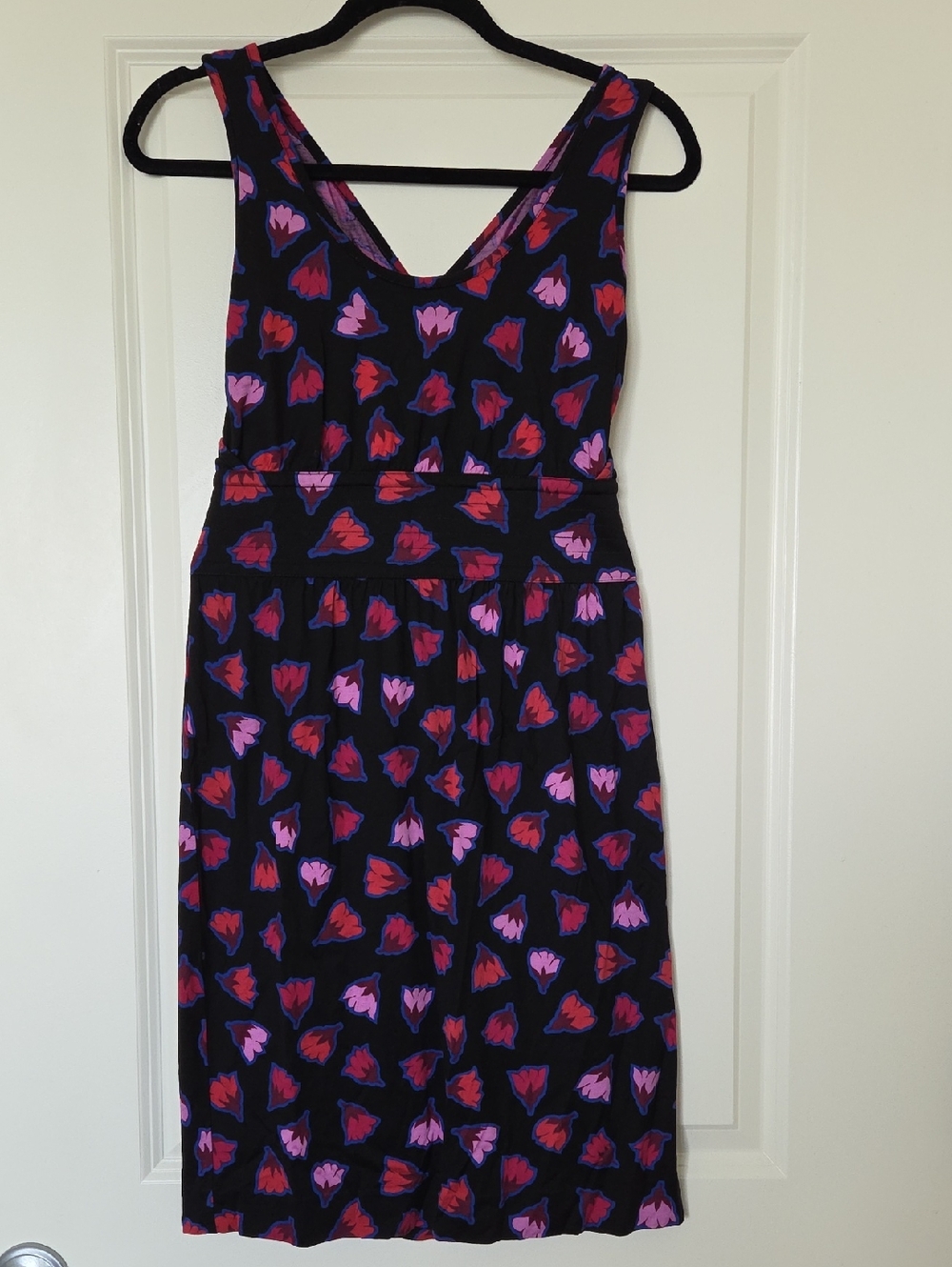 Marc By Marc Jacobs Black Midi Dress with Pink & Red Floral Print
